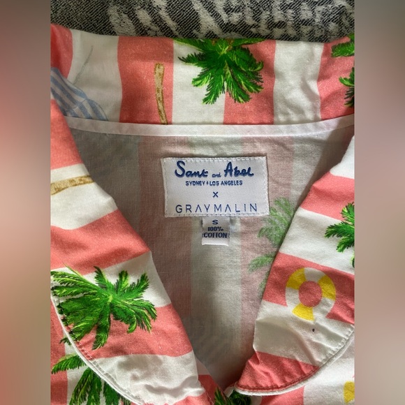 Sant And Abel Gray Malin 100% Cotton PJ Pant Pajama Set Small Striped Palm $198 - Picture 4 of 13